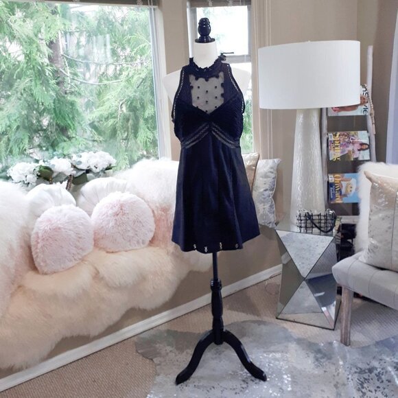 NWT Free People black mesh embroidered eyelet detail dress, S - Picture 5 of 15